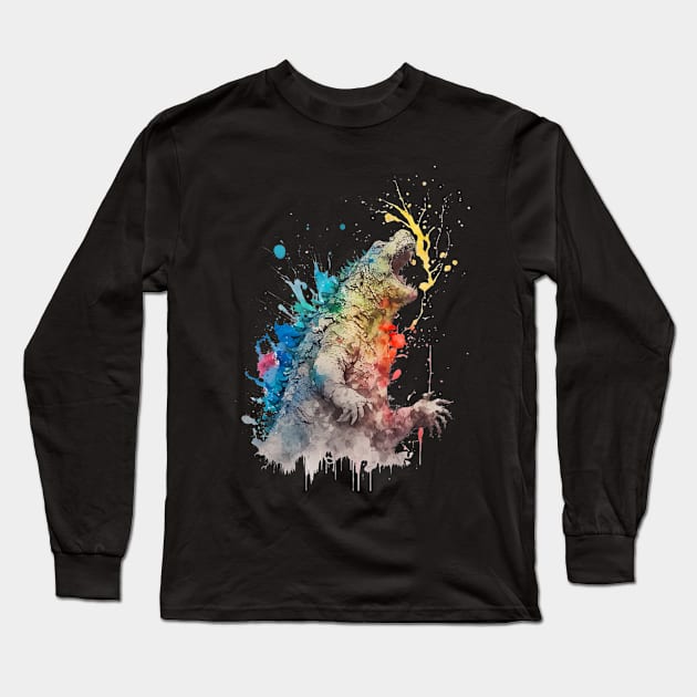 Godzilla having fun Long Sleeve T-Shirt by newcoloursintheblock